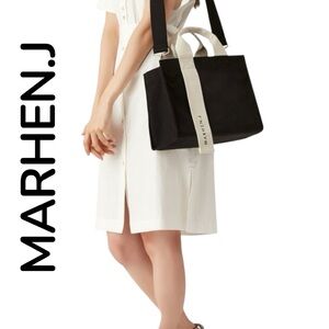 MAHREN.J ORIGINAL NWT BLACK & CREAM CANVAS 2-WAY TOTE BAG MADE IN KOREA